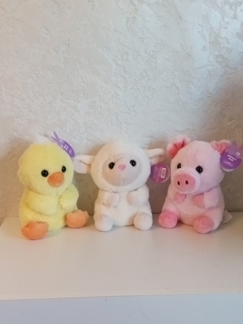 Plush Farm Animal Toy Trio - Yellow, White & Pink Small Pets